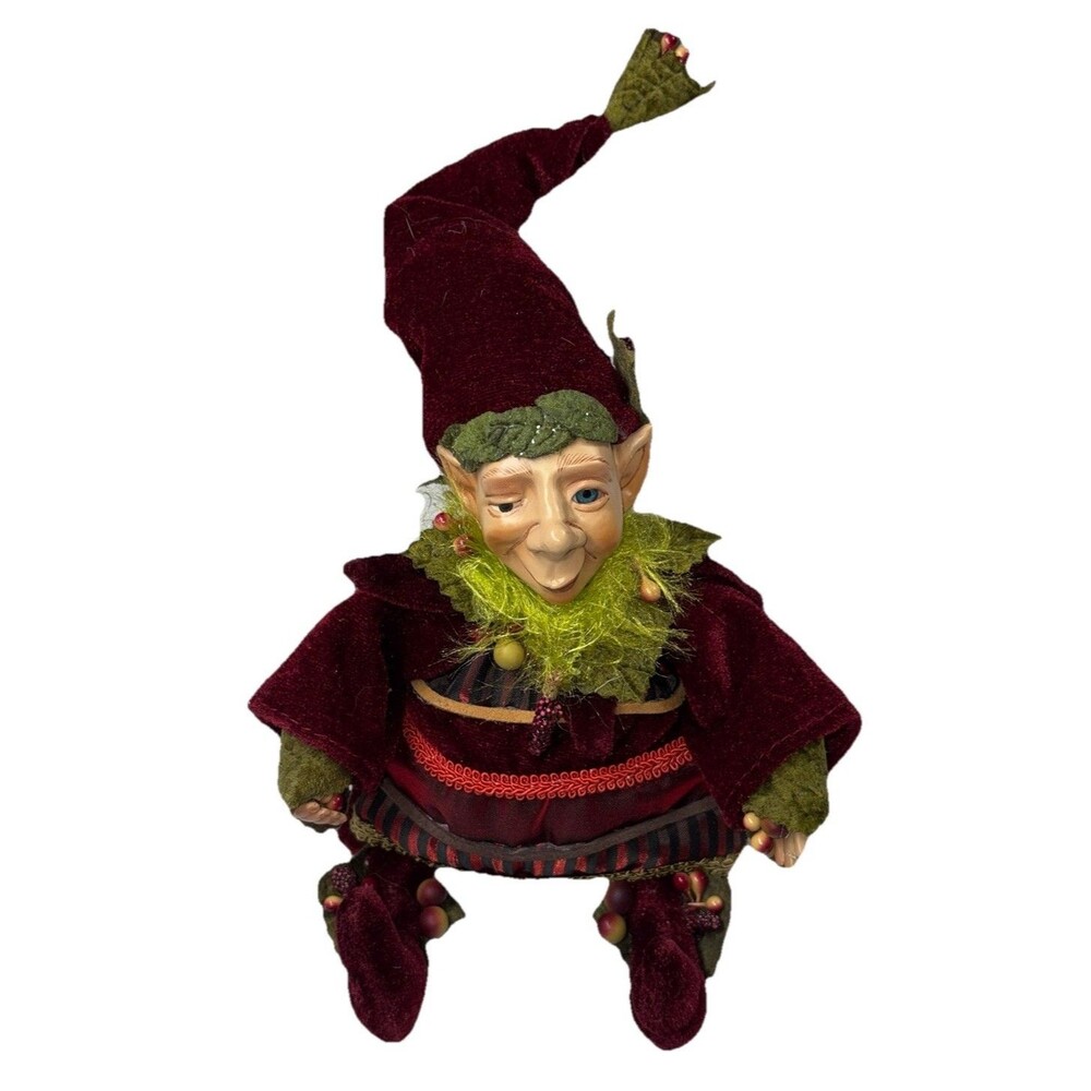 Katherine's Collection Elf Doll Wayne Kleski Posable Velvet Burgundy Green